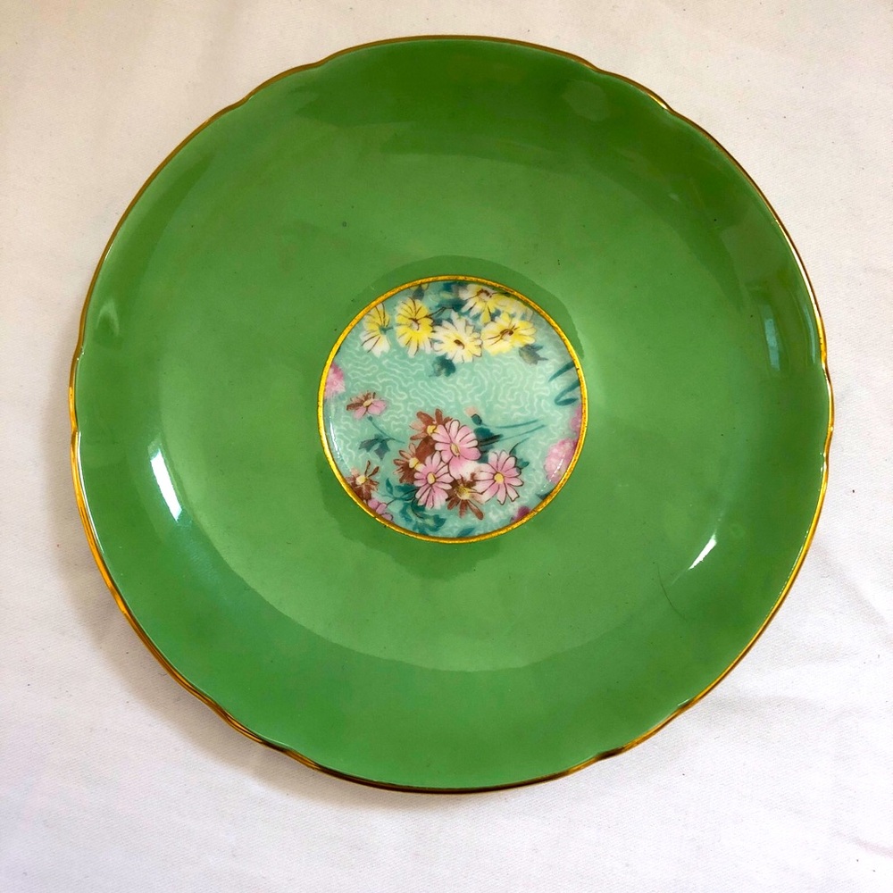 Shelley Chintz Melody Fine Bone China Green Tea Cup Saucer Gold Edge England - Picture 11 of 12